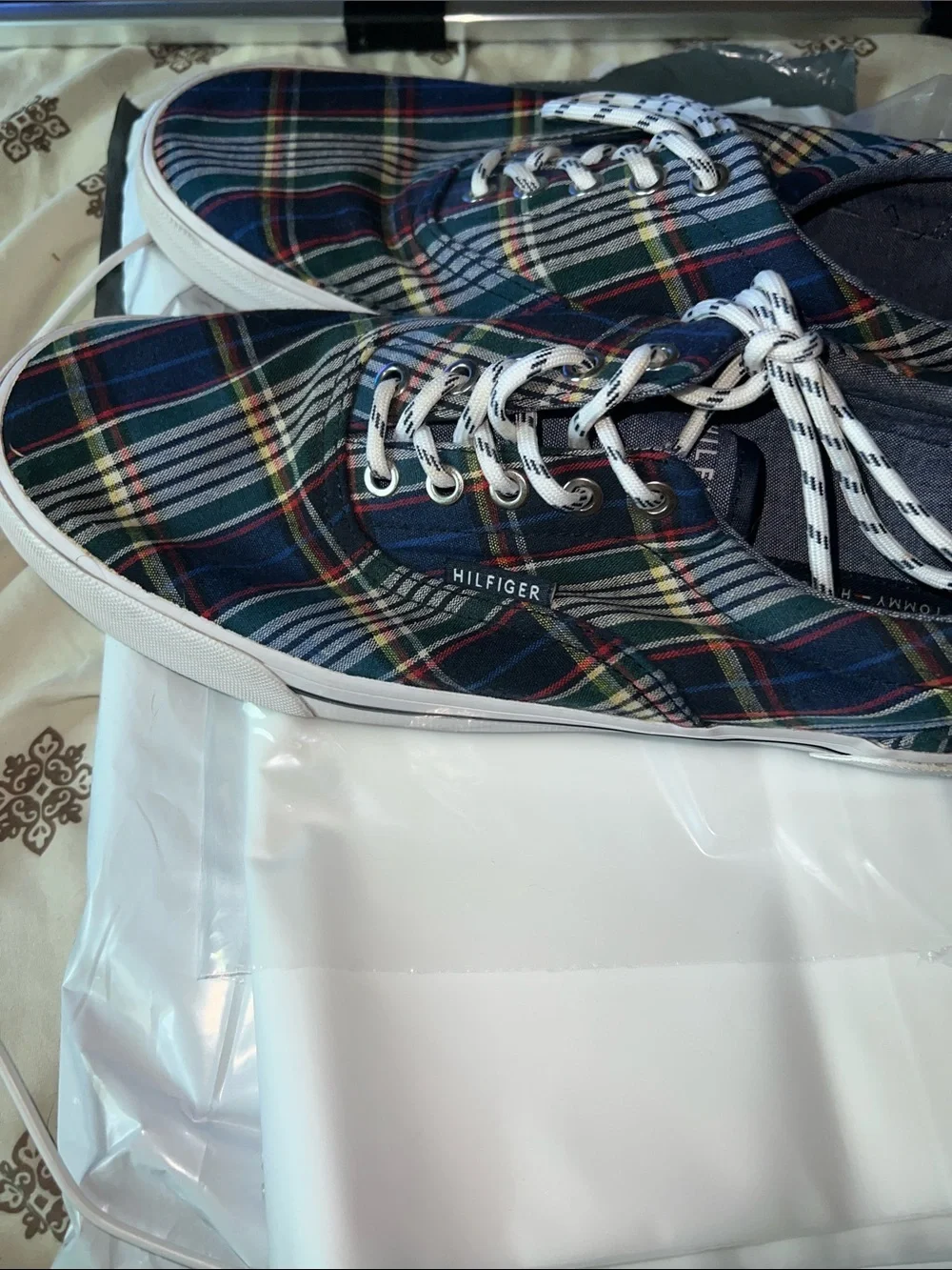 Tommy Hilfiger Navy Plaid Canvas Lace-Up Sneakers